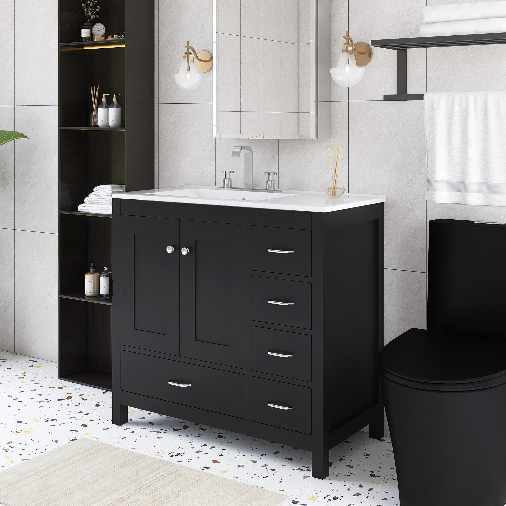 Latitude Run?? 36" Black Bathroom Vanity With Ceramic Sink | Wayfair